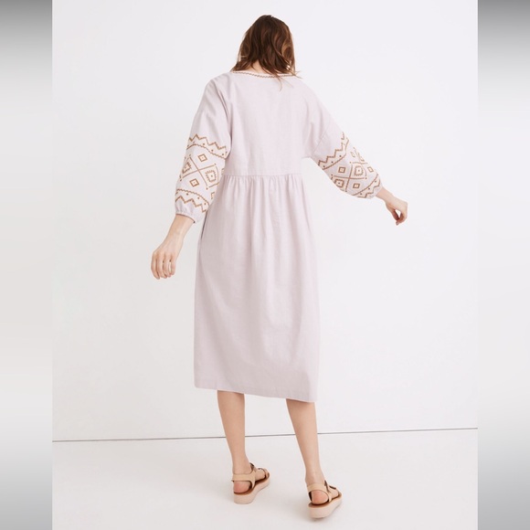 NWOT Madewell Petite Embroidered-Sleeve Popover Midi Dress - Medium - Lavender - Picture 3 of 10